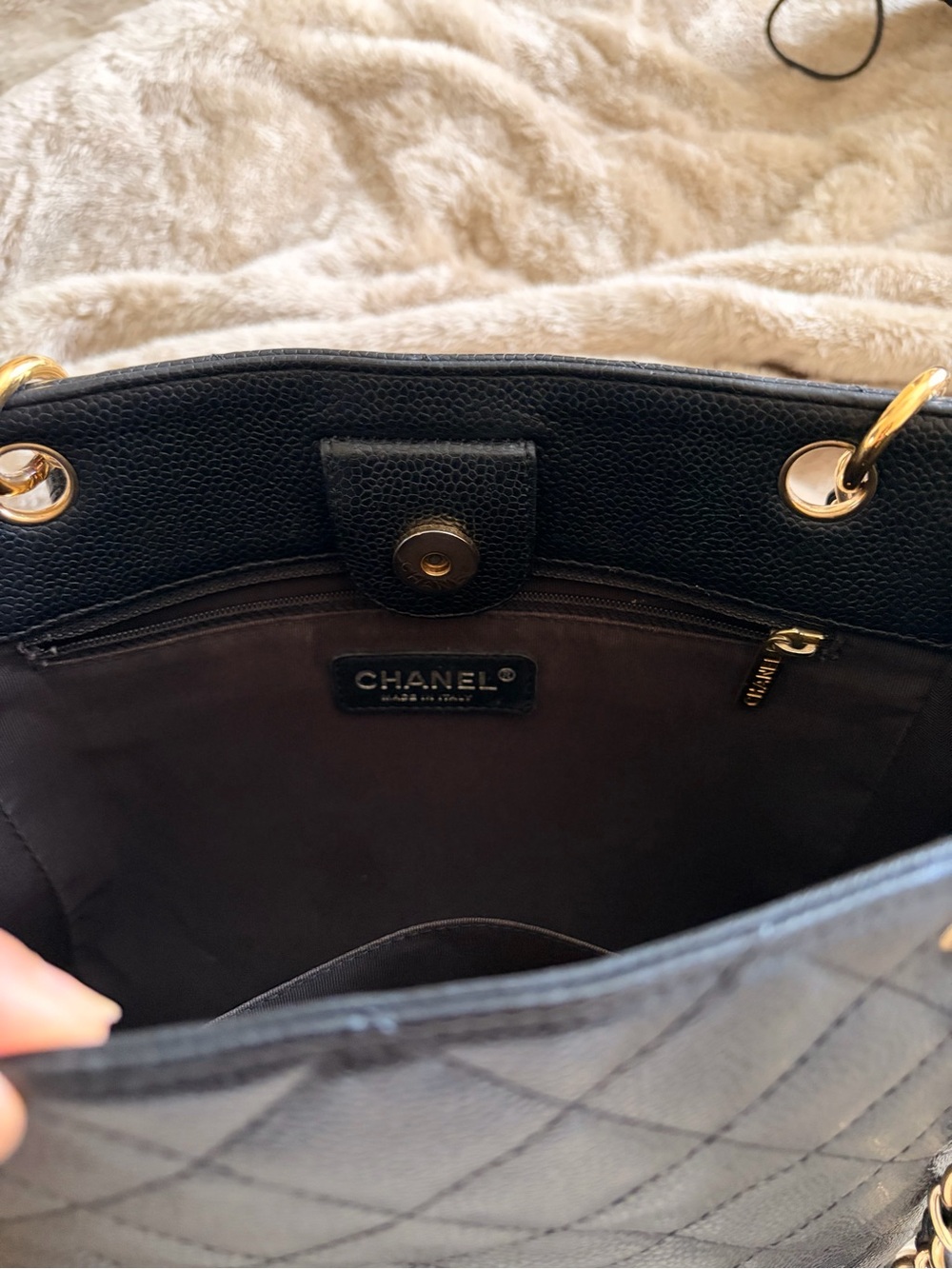 CHANEL Black Quilted Leather Petite Tote with Gold Chain Handles - Picture 6 of 6